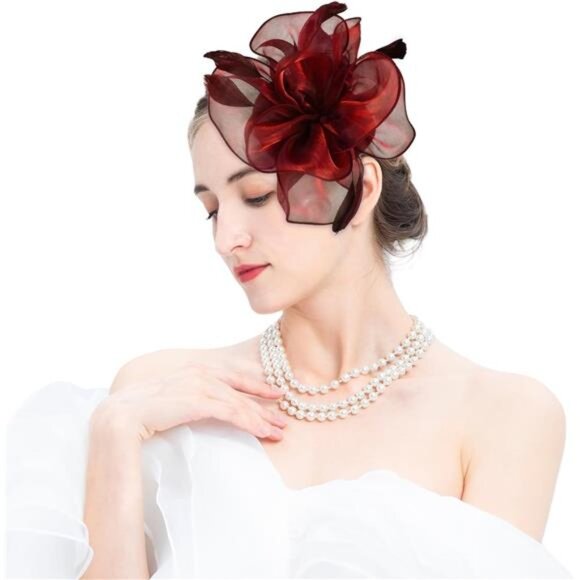 Accessories - Headband Derby Hair Clip, Wine Red